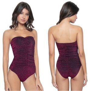 PQ Swim Ruched Metallic One Piece Swimsuit in Garnet SZ S NWT